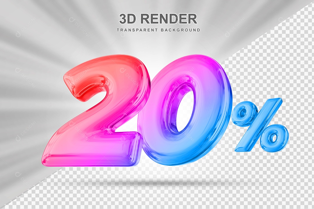 Número de Desconto 20% Elemento 3D Colorido para Composição PSD