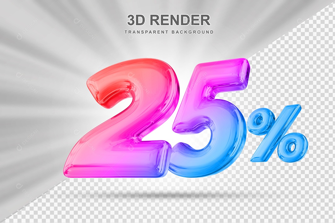 Número de Desconto 25% Elemento 3D Colorido para Composição PSD