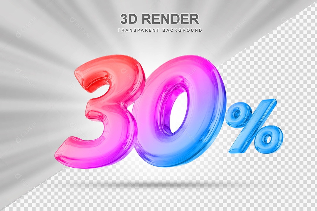 Número de Desconto 30% Elemento 3D Colorido para Composição PSD