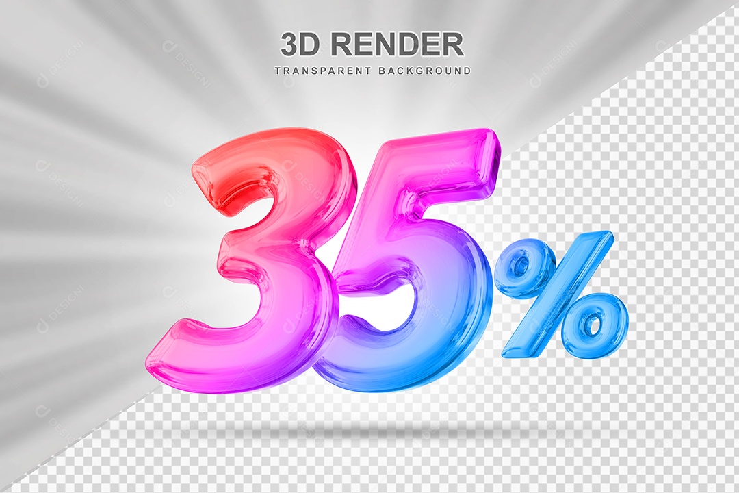 Número de Desconto 35% Elemento 3D Colorido para Composição PSD