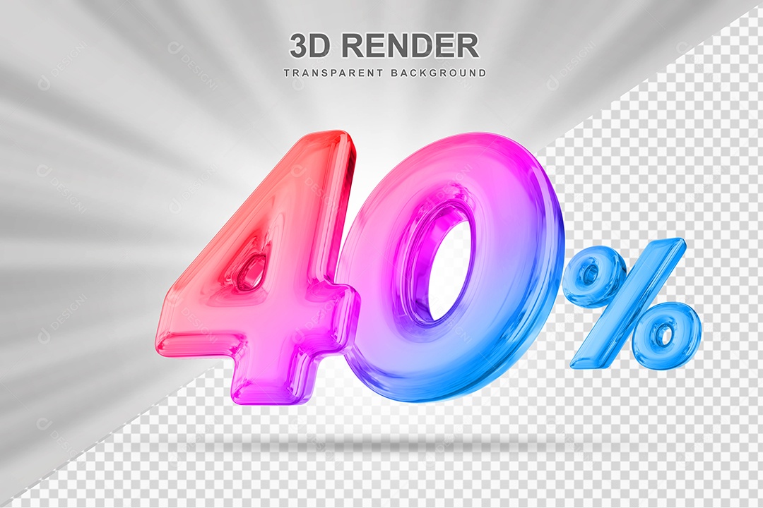 Número de Desconto 40% Elemento 3D Colorido para Composição PSD