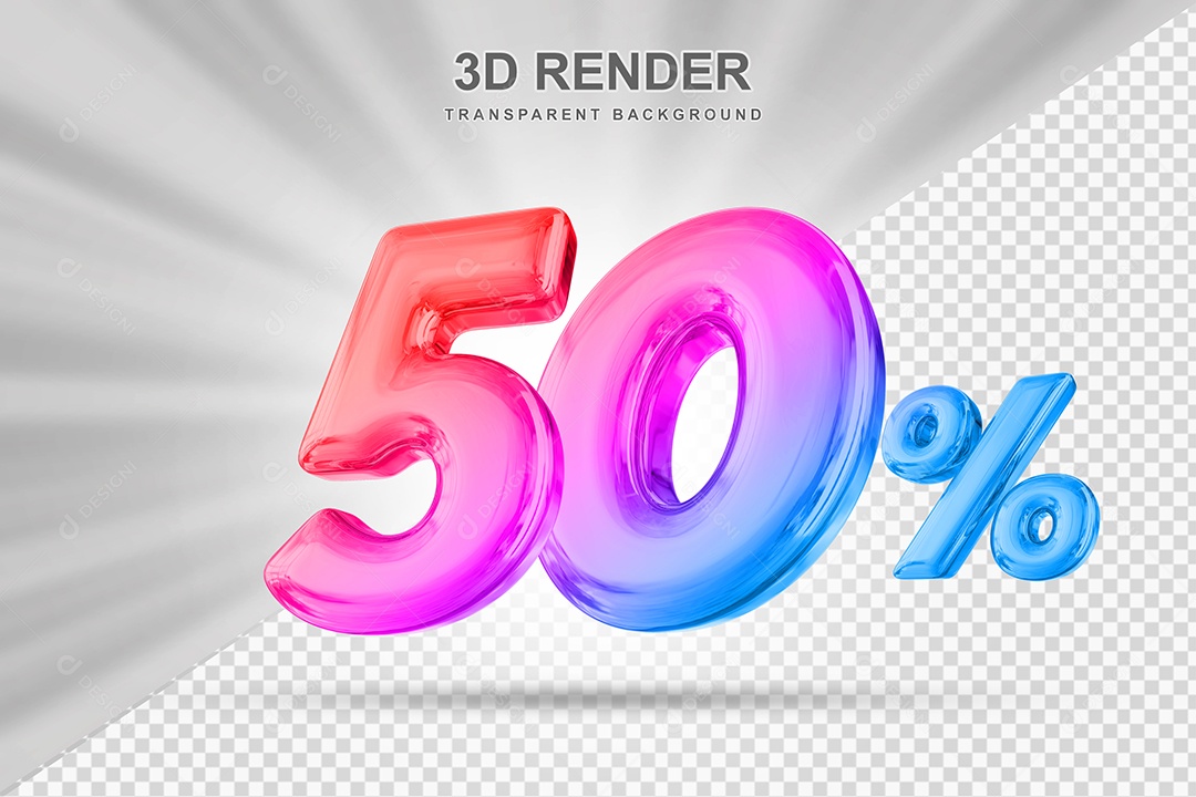 Número de Desconto 50% Elemento 3D Colorido para Composição PSD