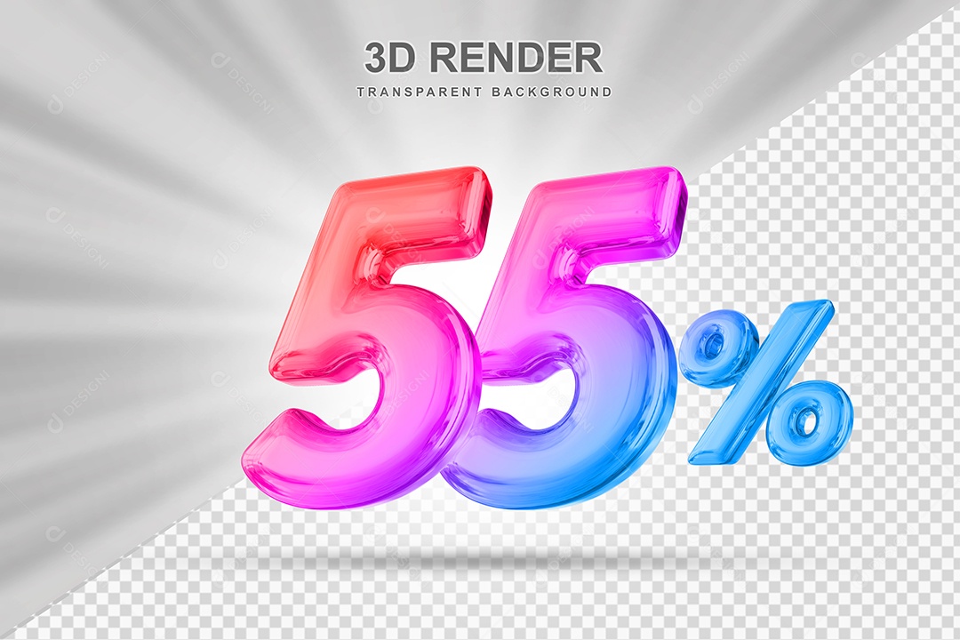 Número de Desconto 55% Elemento 3D Colorido para Composição PSD