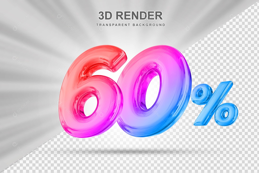 Número de Desconto 60% Elemento 3D Colorido para Composição PSD