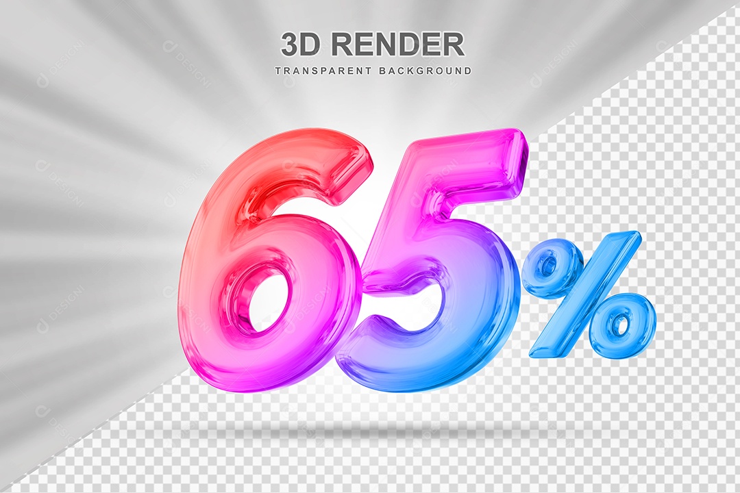 Número de Desconto 65% Elemento 3D Colorido para Composição PSD