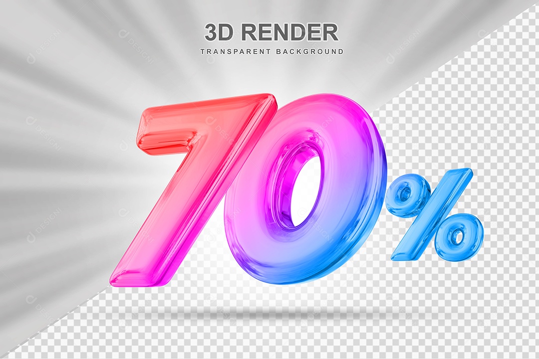 Número de Desconto 70% Elemento 3D Colorido para Composição PSD