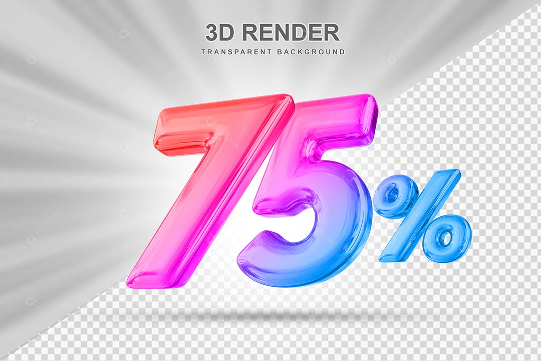 Número de Desconto 75% Elemento 3D Colorido para Composição PSD