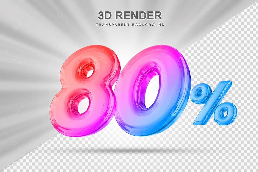 Número de Desconto 80% Elemento 3D Colorido para Composição PSD