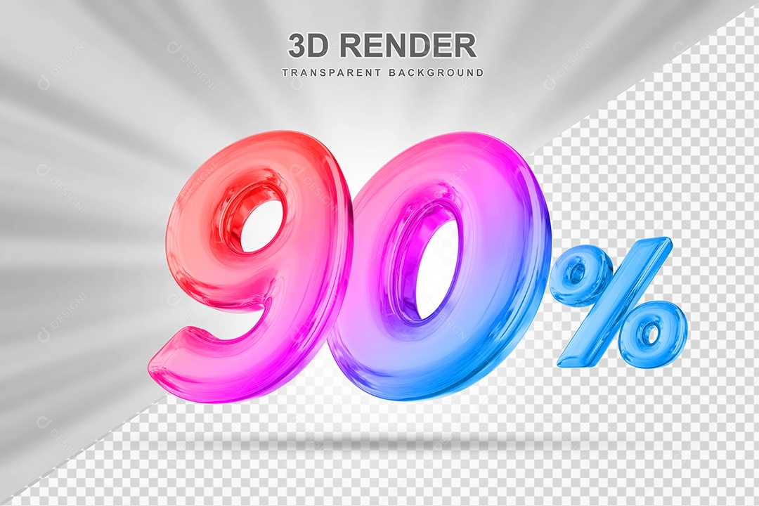 Número de Desconto 90% Elemento 3D Colorido para Composição PSD