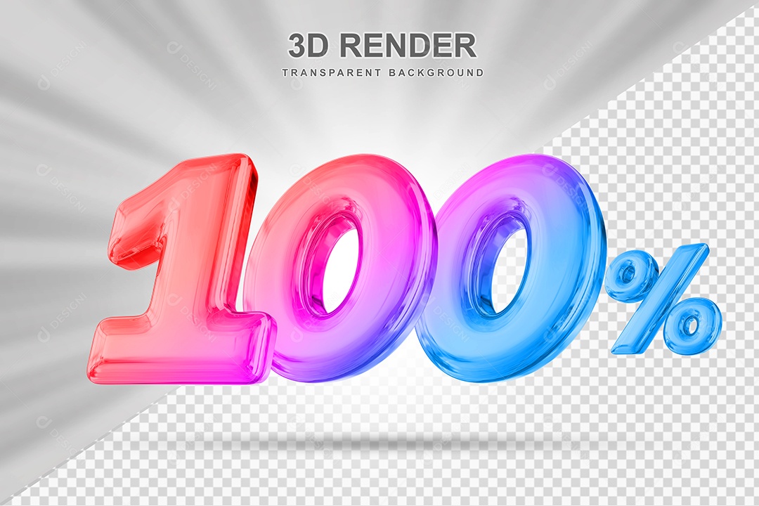 Número de Desconto 100% Elemento 3D Colorido para Composição PSD