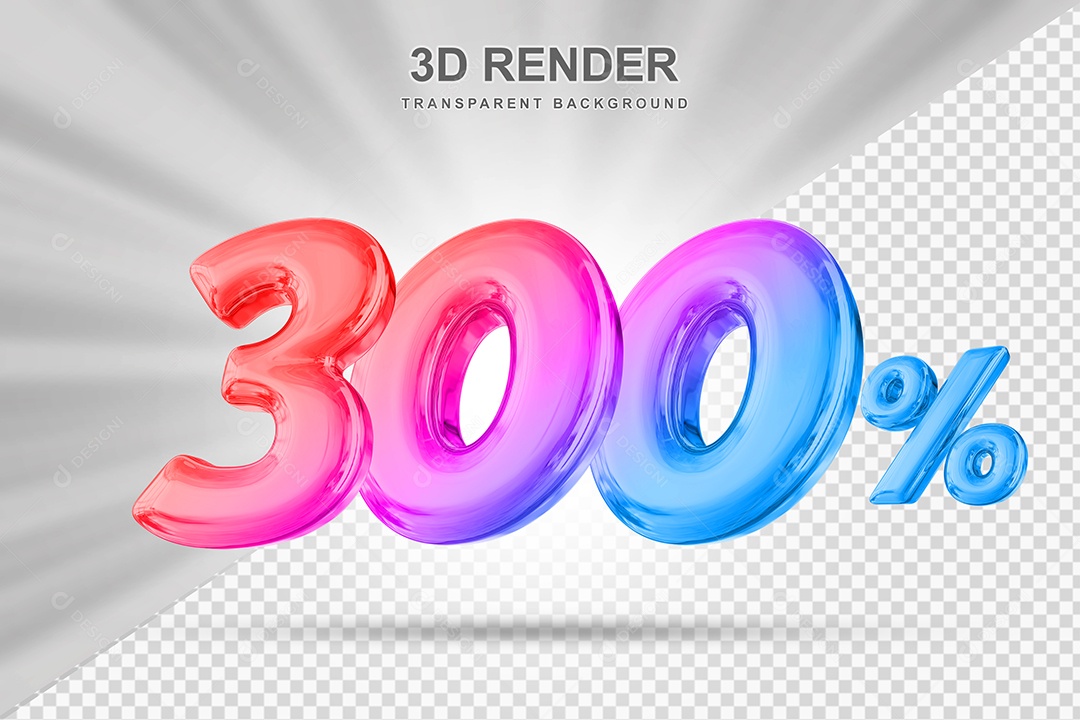 Número de Desconto 300% Elemento 3D Colorido para Composição PSD