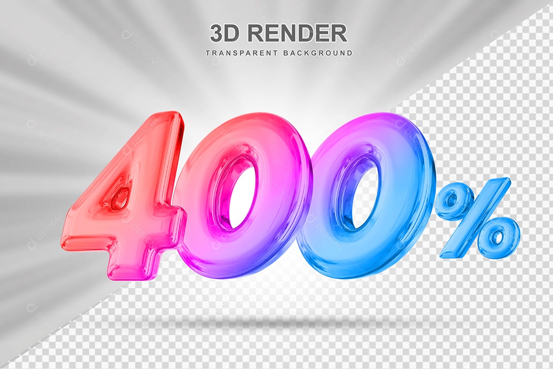 Número de Desconto 400% Elemento 3D Colorido para Composição PSD