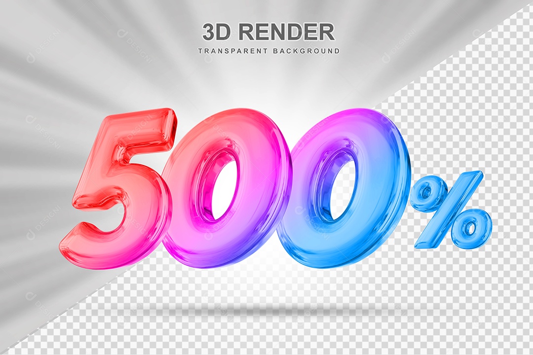 Número de Desconto 500% Elemento 3D Colorido para Composição PSD