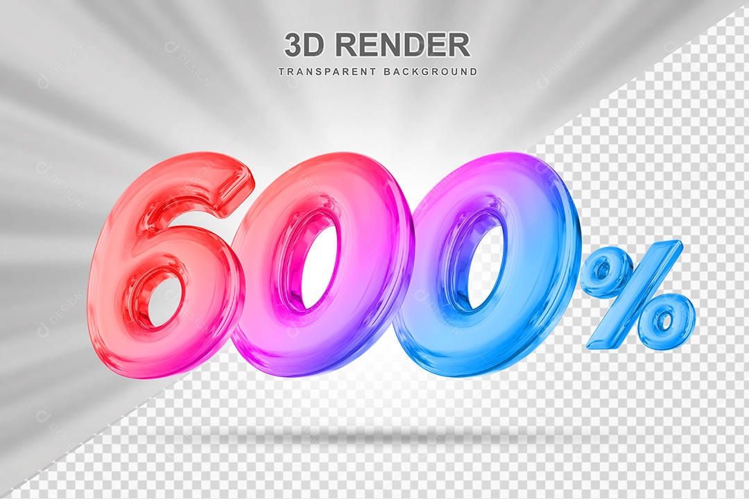 Número de Desconto 600% Elemento 3D Colorido para Composição PSD