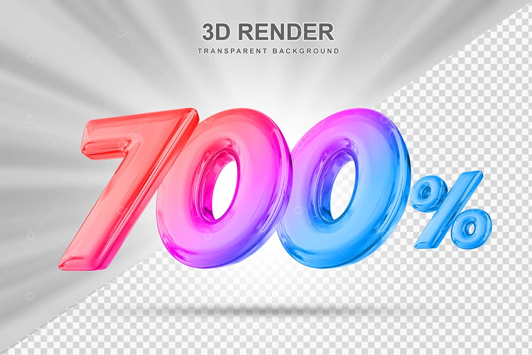 Número de Desconto 700% Elemento 3D Colorido para Composição PSD