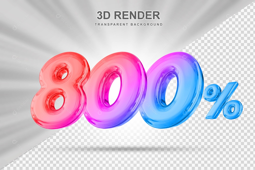 Número de Desconto 800% Elemento 3D Colorido para Composição PSD