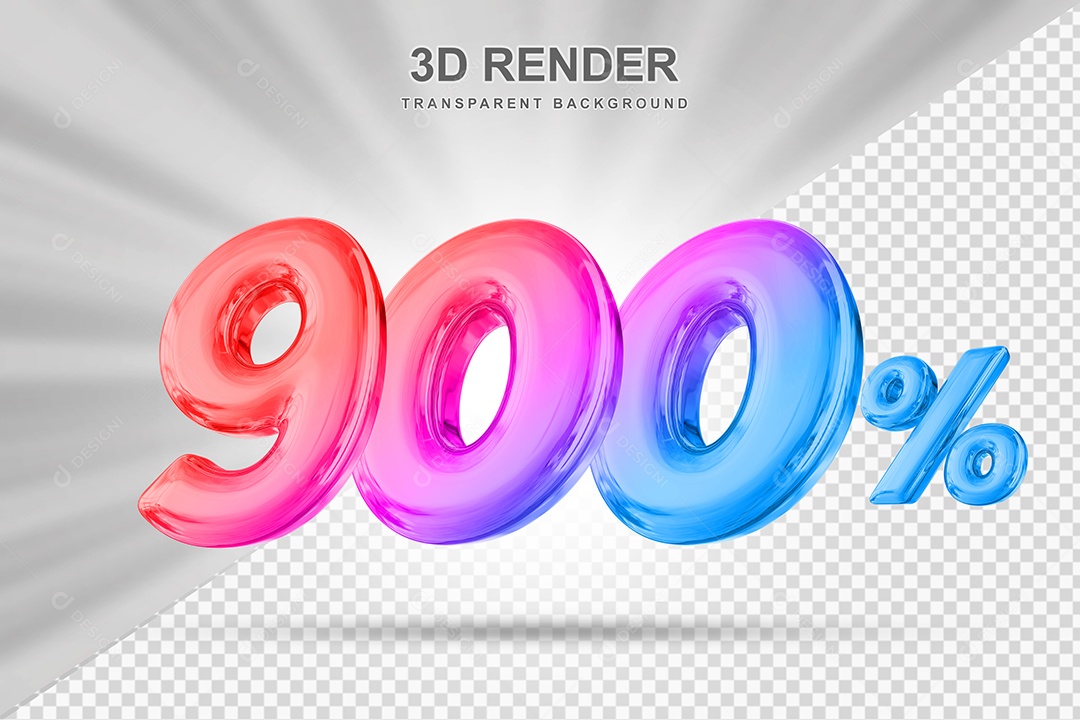 Número de Desconto 900% Elemento 3D Colorido para Composição PSD