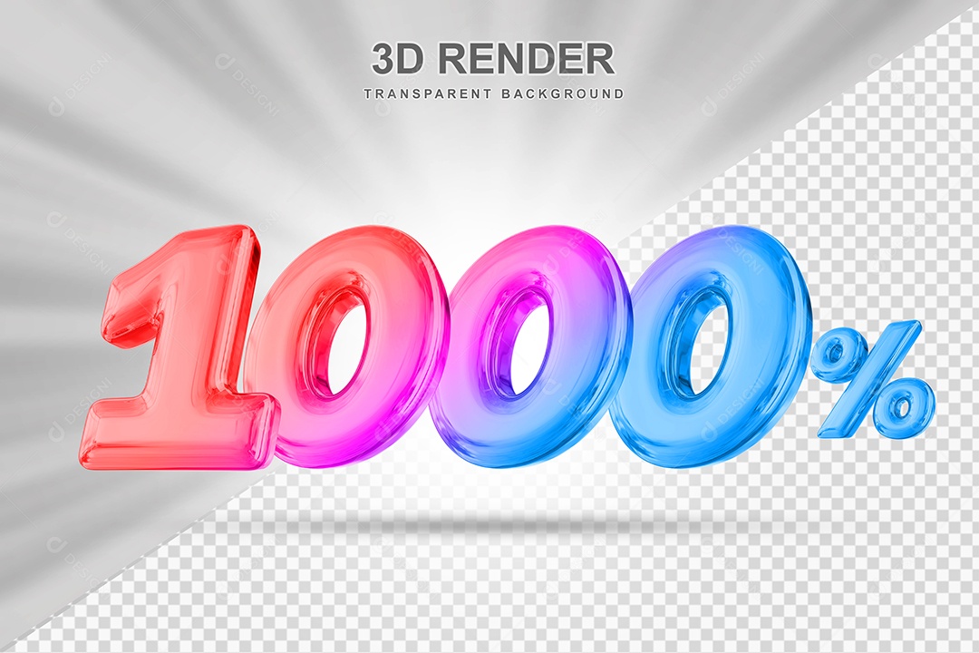 Número de Desconto 1000% Elemento 3D Colorido para Composição PSD