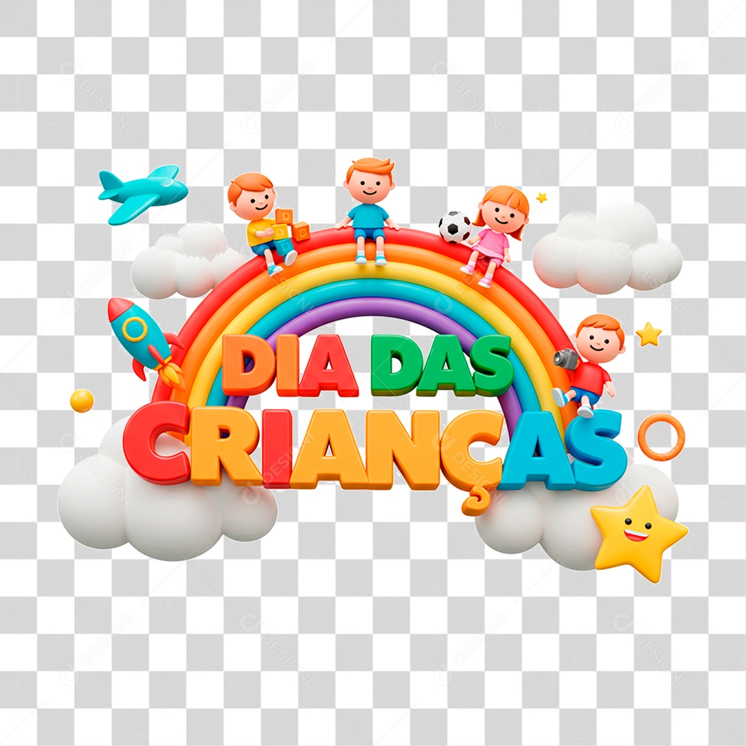 Selo 3D Dia das Crianças para Composição PNG Transparente