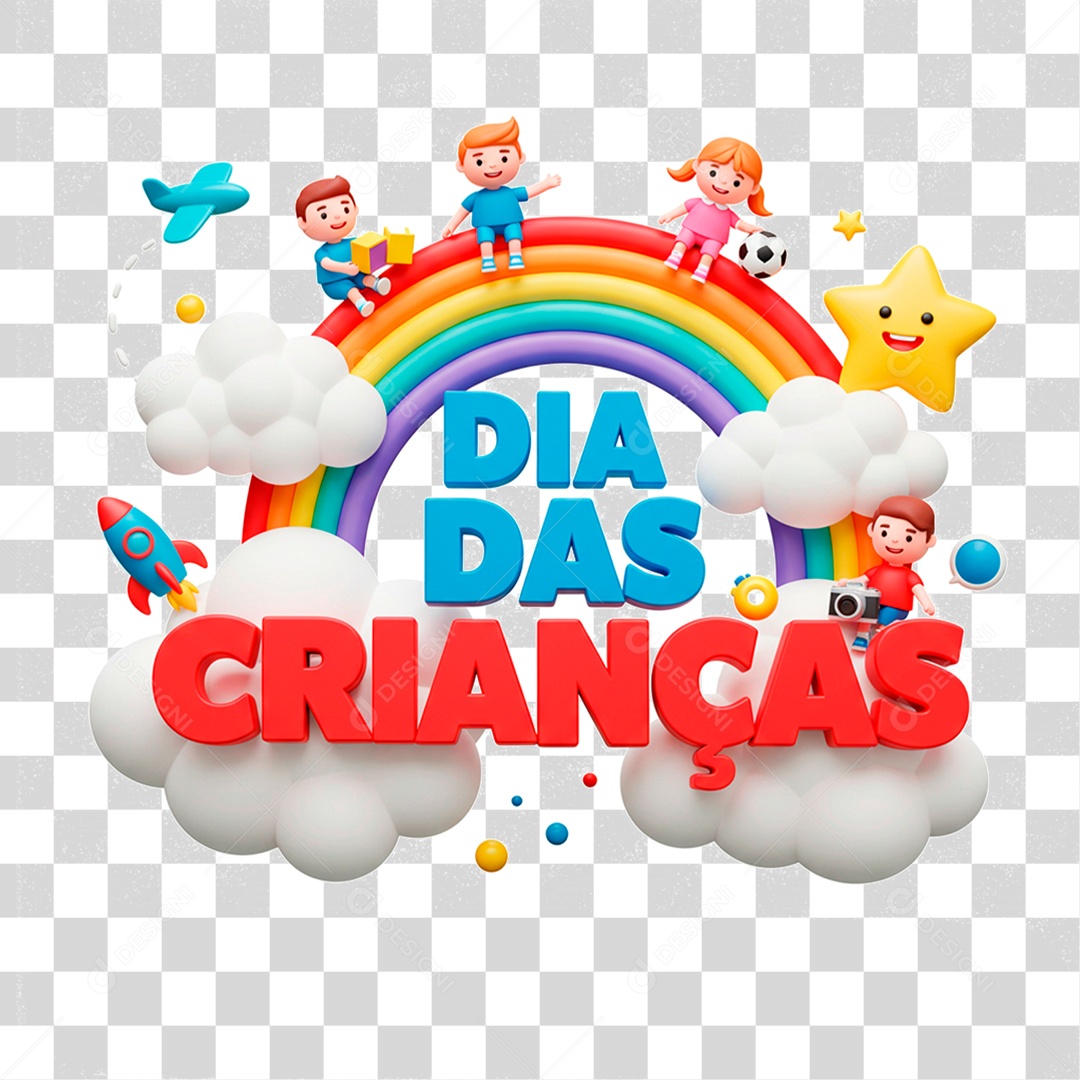 Selo 3D Dia das Crianças para Composição PNG Transparente