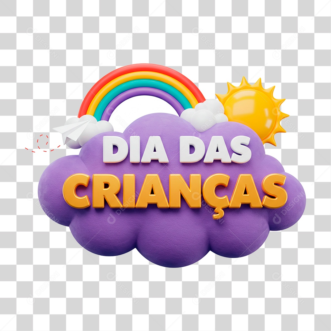 Selo 3D Dia das Crianças para Composição PNG Transparente