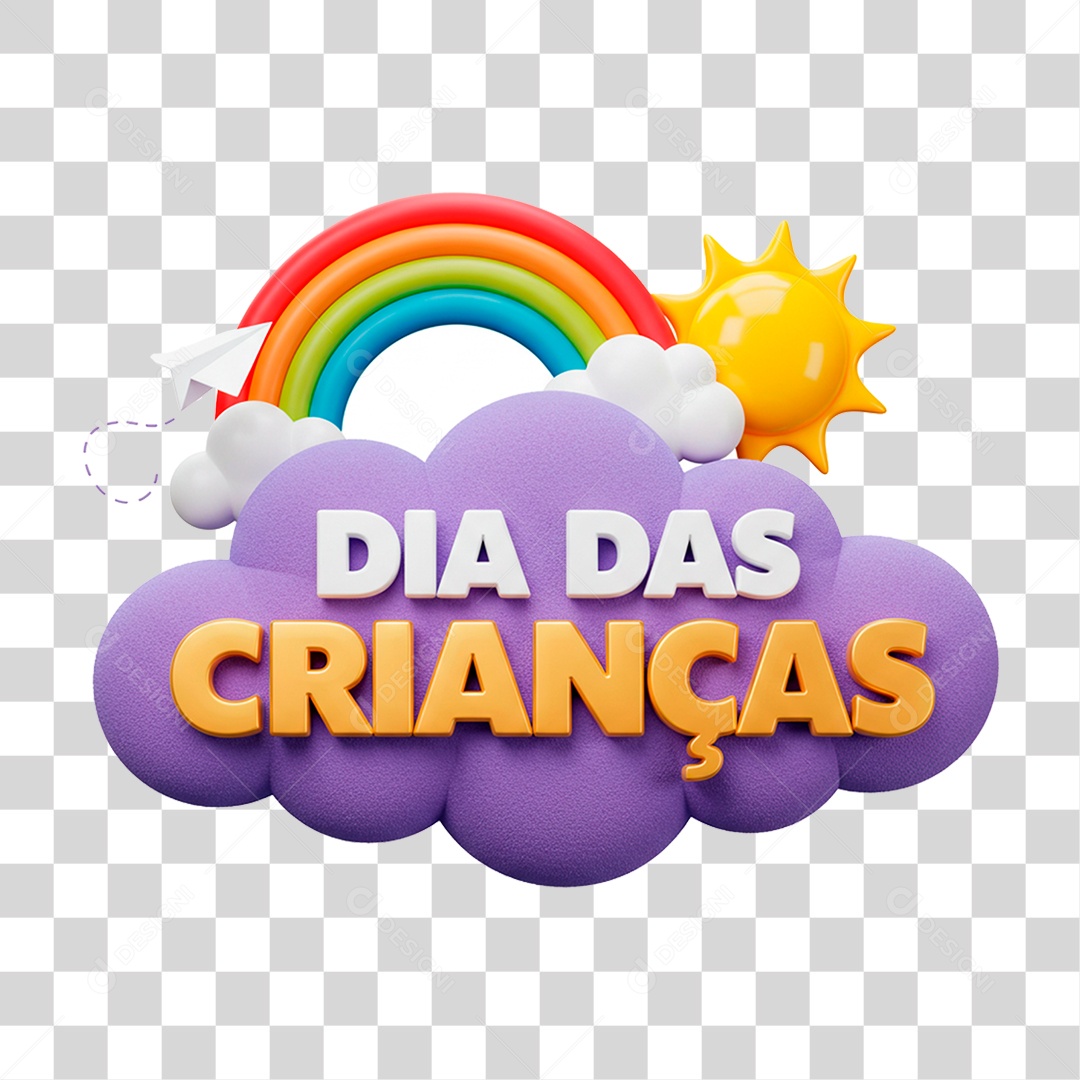Selo 3D Dia das Crianças para Composição PNG Transparente
