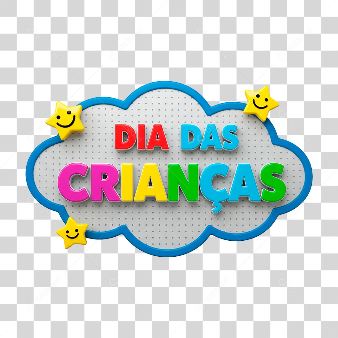 Selo 3D Dia das Crianças para Composição PNG Transparente