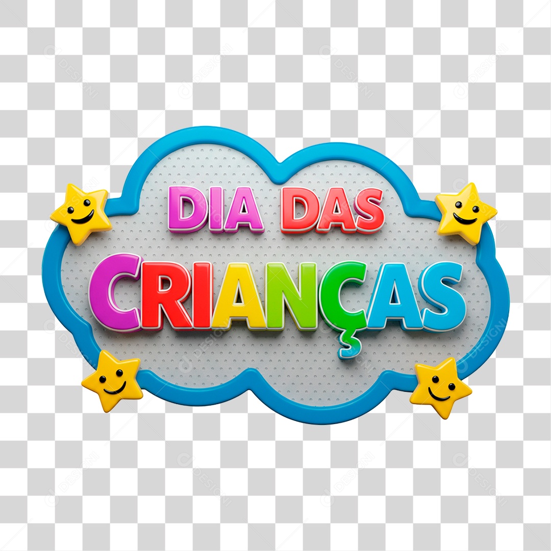 Selo 3D Dia das Crianças para Composição PNG Transparente