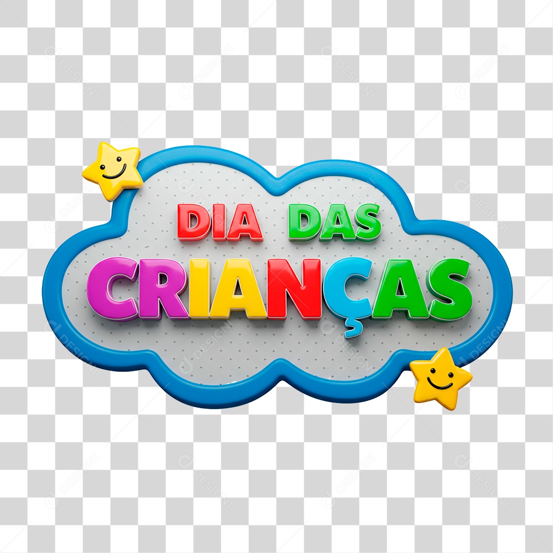 Selo 3D Dia das Crianças para Composição PNG Transparente