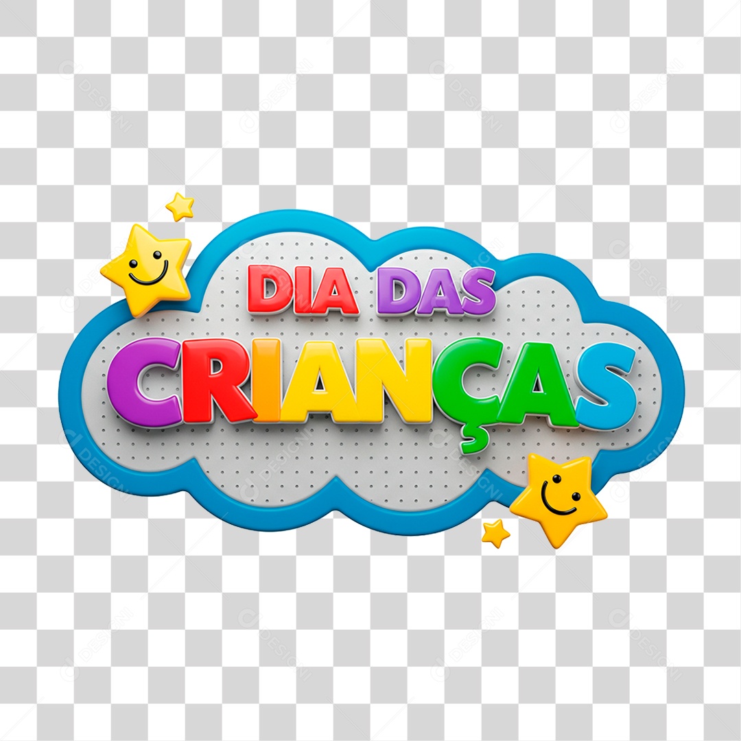Selo 3D Dia das Crianças para Composição PNG Transparente