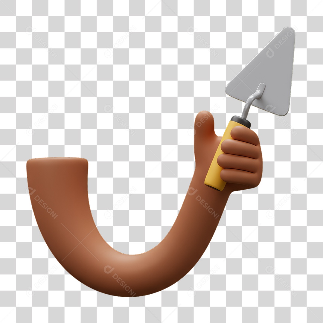 Elemento 3D Mão Segurando uma Colher de Pedreiro PNG Transparente