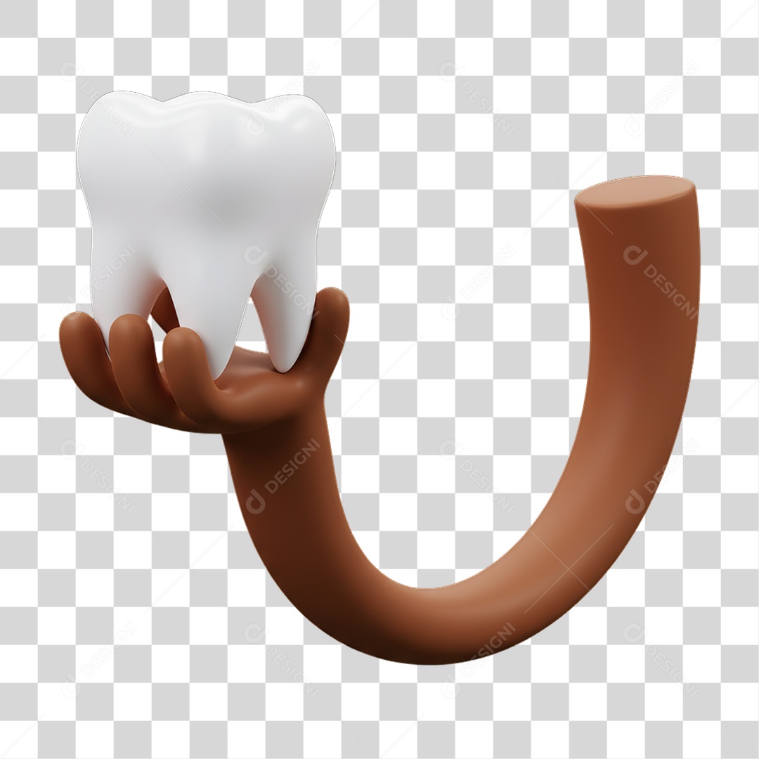 Elemento 3D Mão Segurando um Dente PNG Transparente