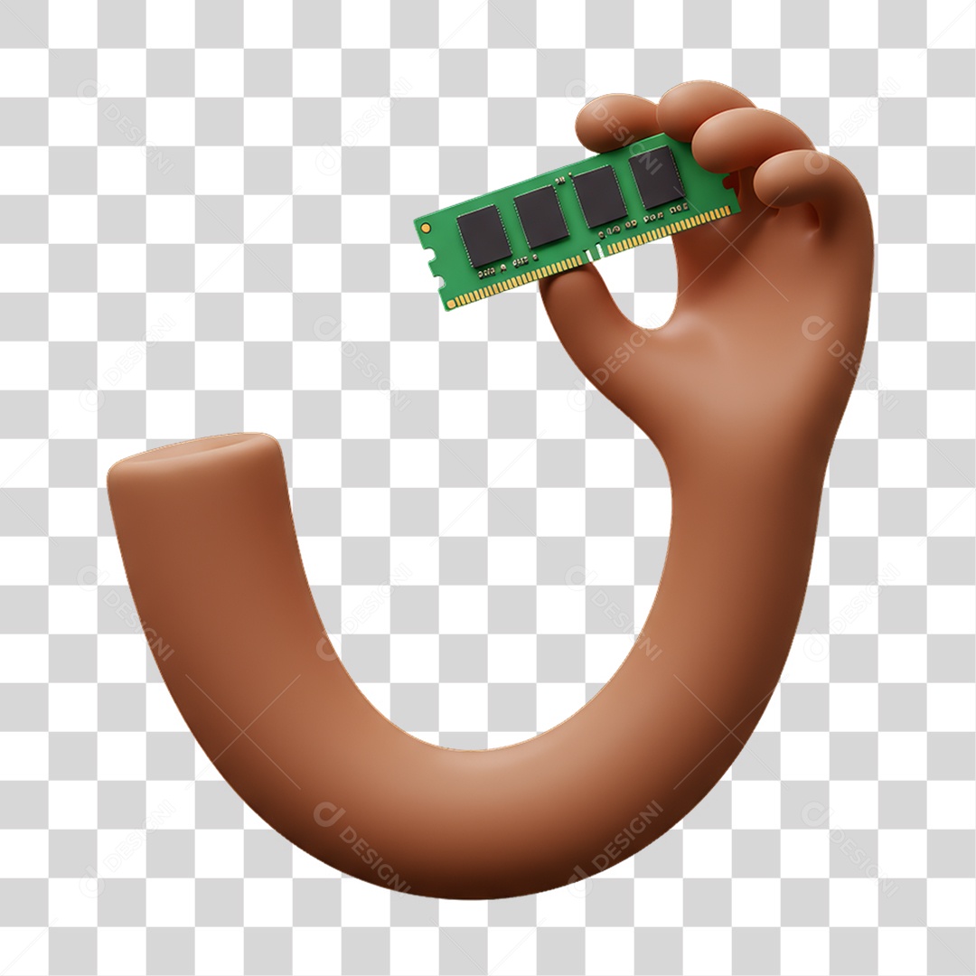 Elemento 3D Mão Segurando uma Memória de Computador PNG Transparente