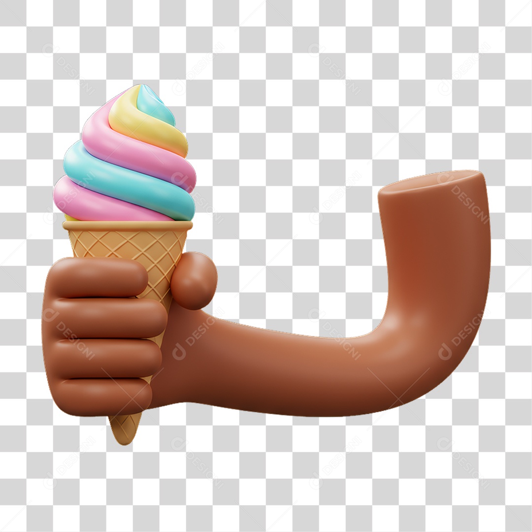 Elemento 3D Mão Segurando Sorvete de Casquinha PNG Transparente