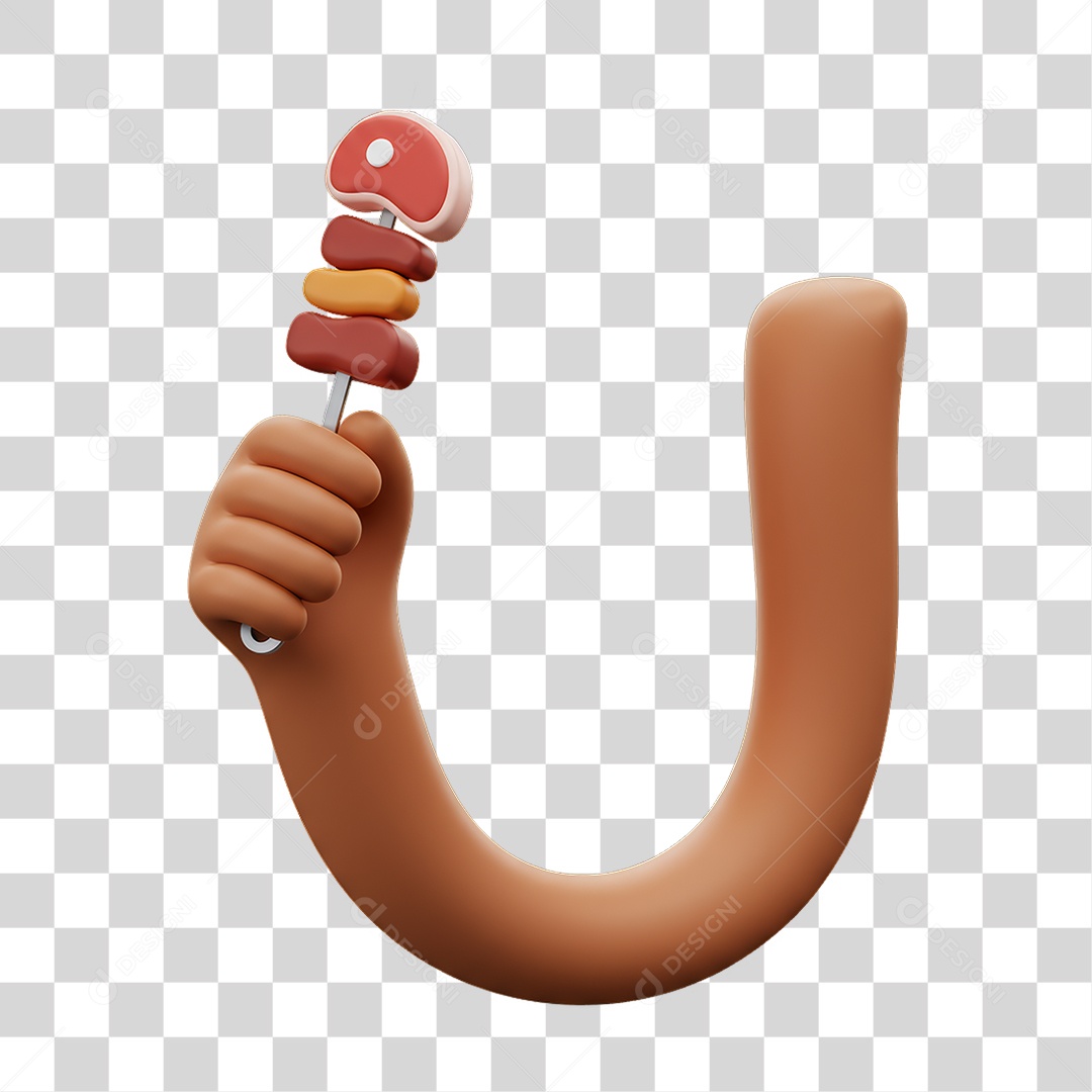 Elemento 3D Mão Segurando Espeto de Carne PNG Transparente