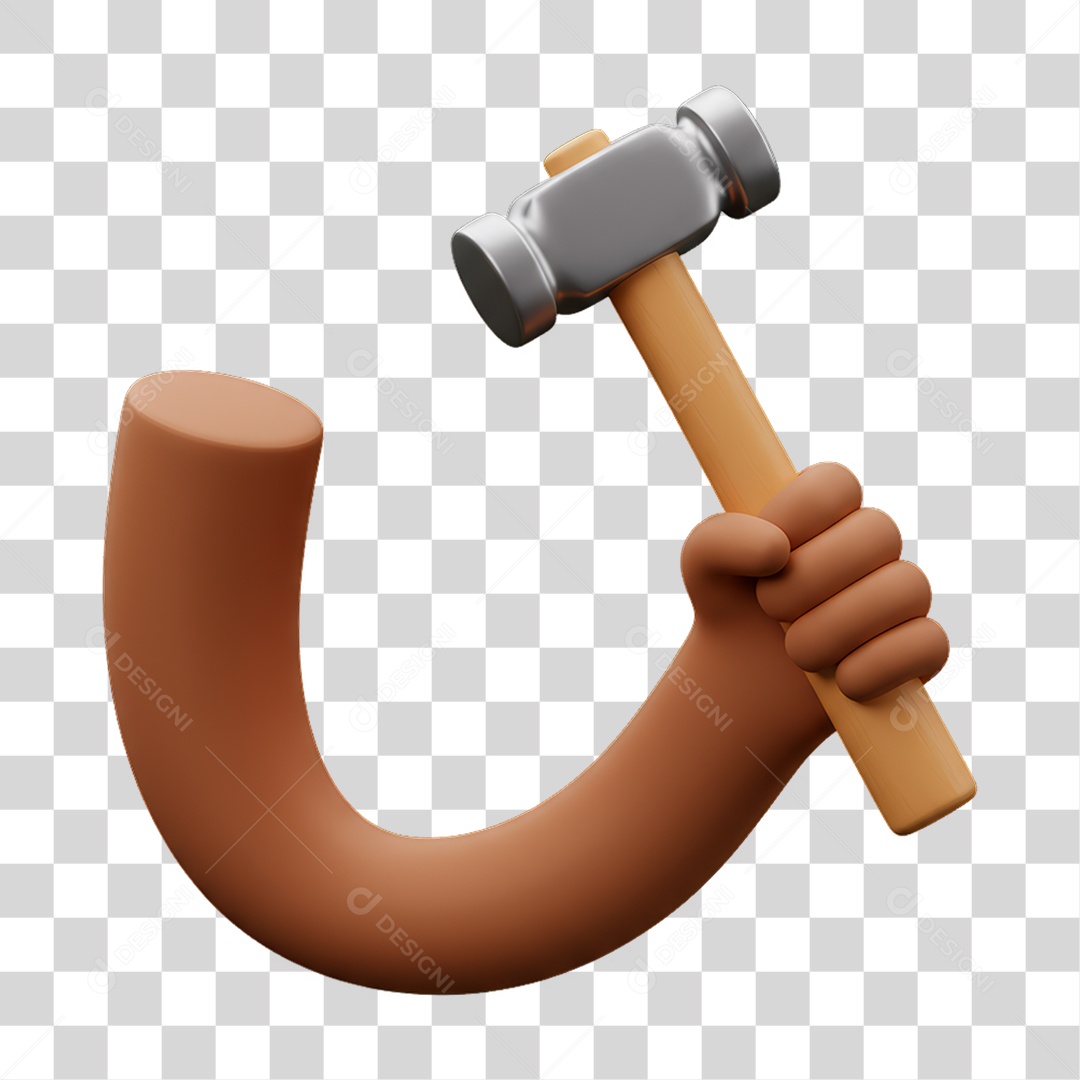 Elemento 3D Mão Segurando Martelo PNG Transparente