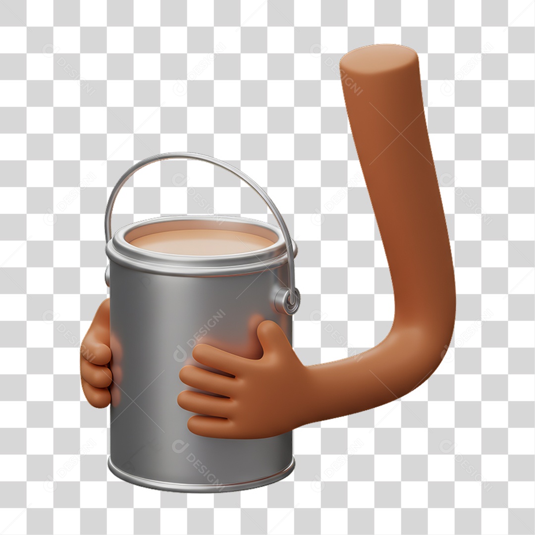 Elemento 3D Mão Segurando Balde de Tintas PNG Transparente