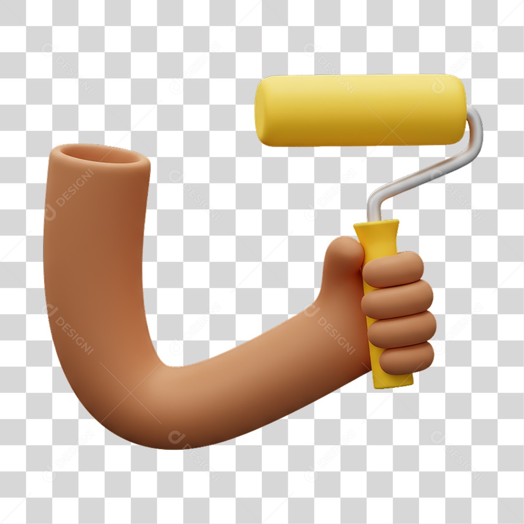 Elemento 3D Mão Segurando Rolo de Pintura PNG Transparente