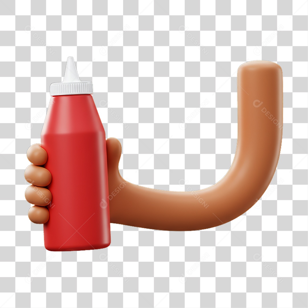 Elemento 3D Mão Segurando Pote de Catchup PNG Transparente