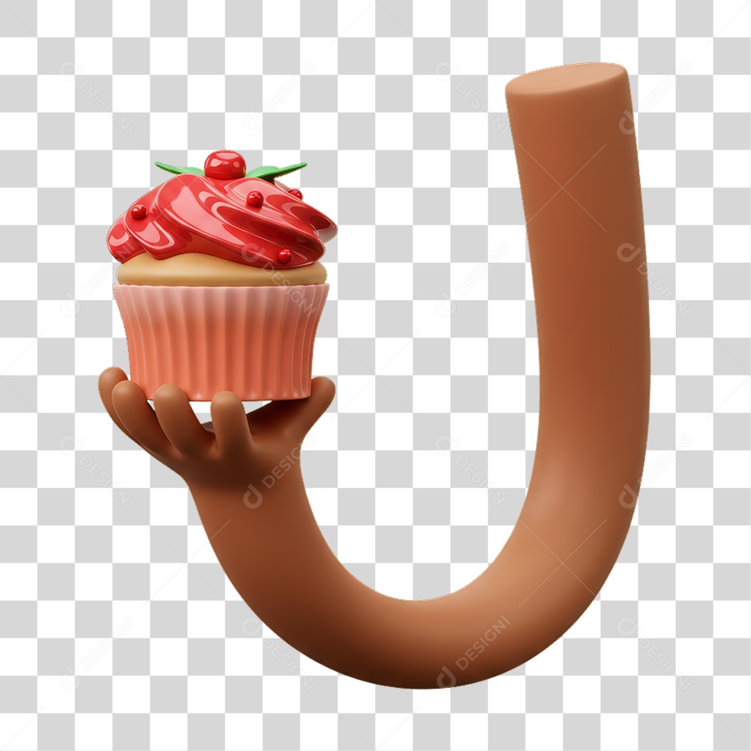 Elemento 3D Mão Segurando um Cupcake PNG Transparente