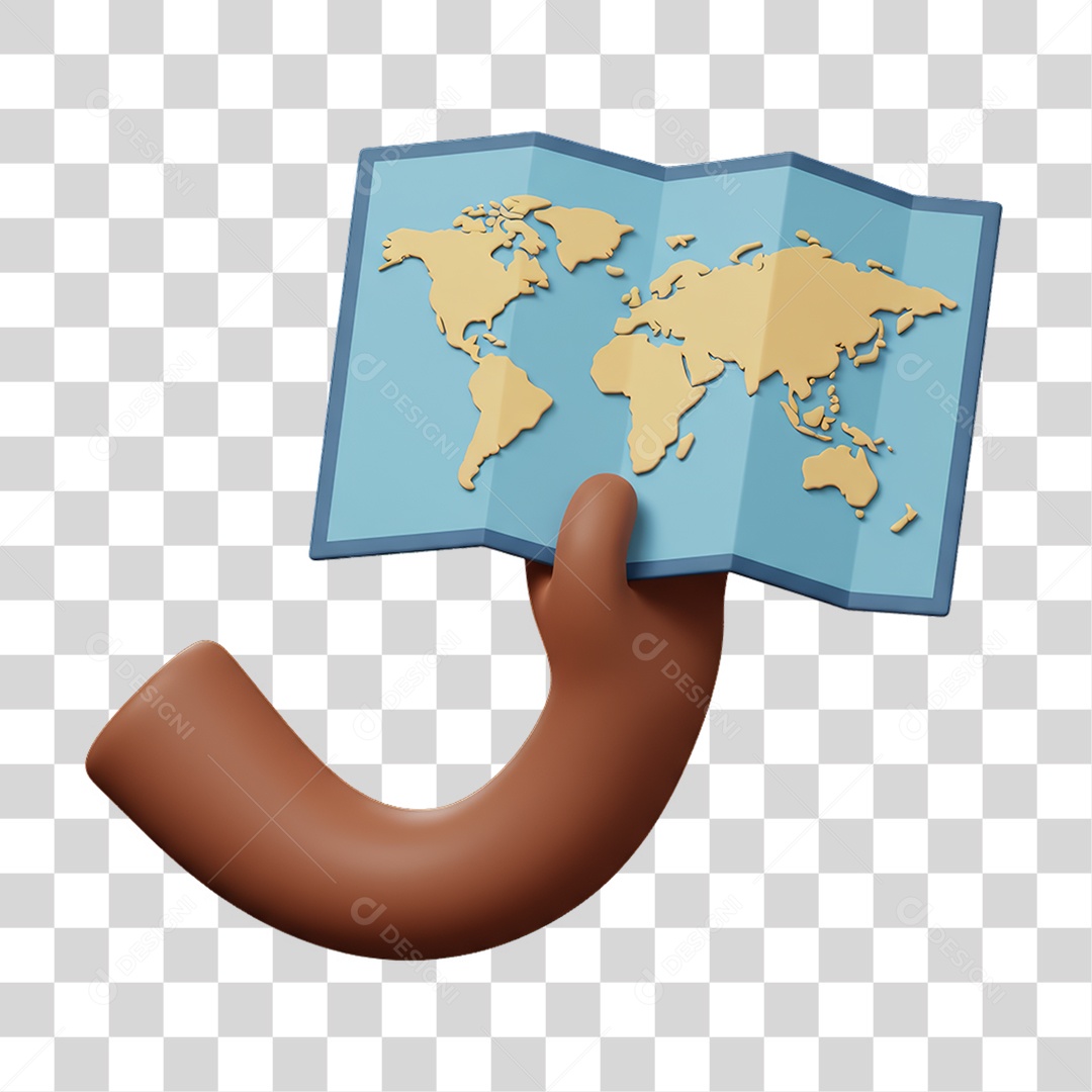 Elemento 3D Mão Segurando um Mapa PNG Transparente