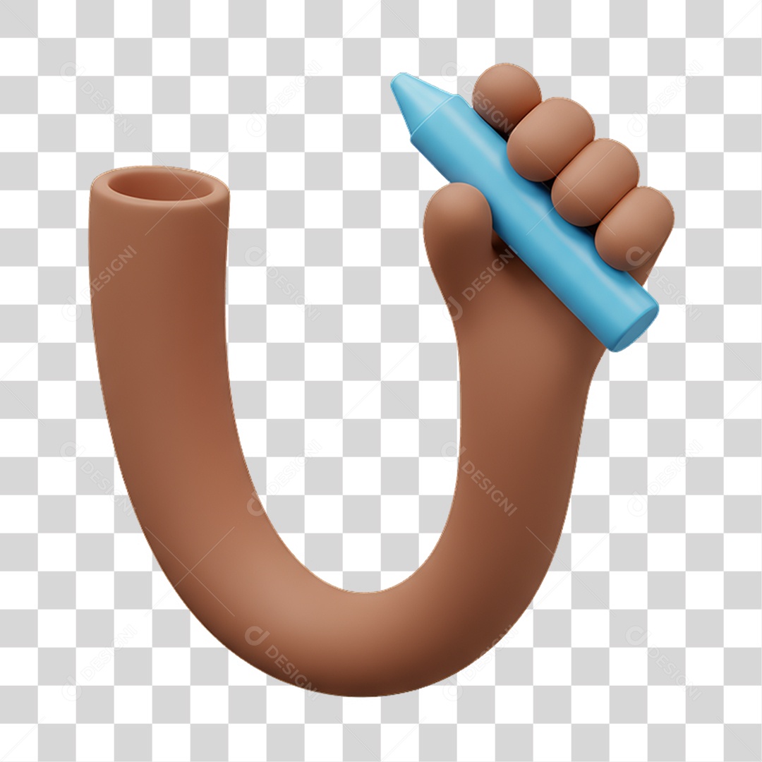 Elemento 3D Mão Segurando um Giz de Cera PNG Transparente