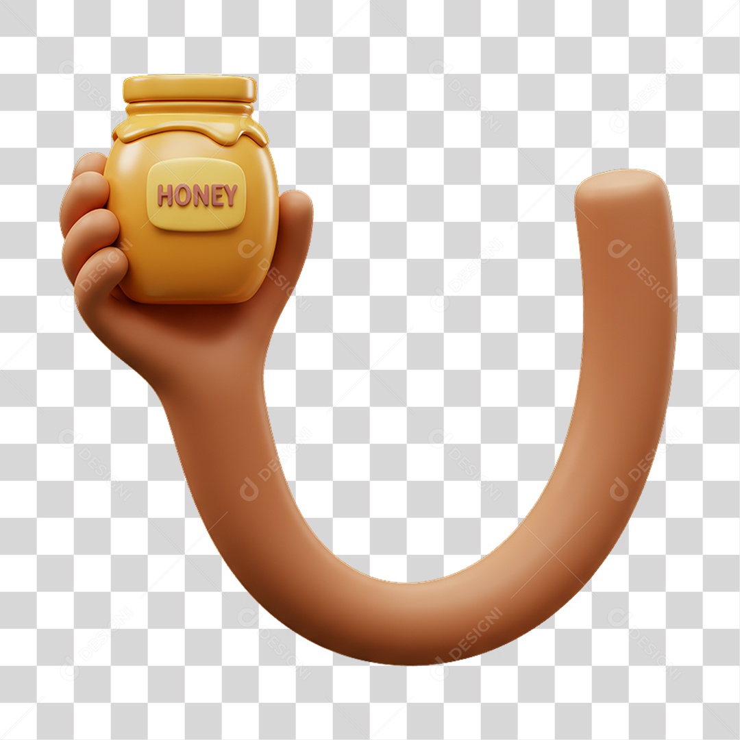 Elemento 3D Mão Segurando Pote de Mel PNG Transparente