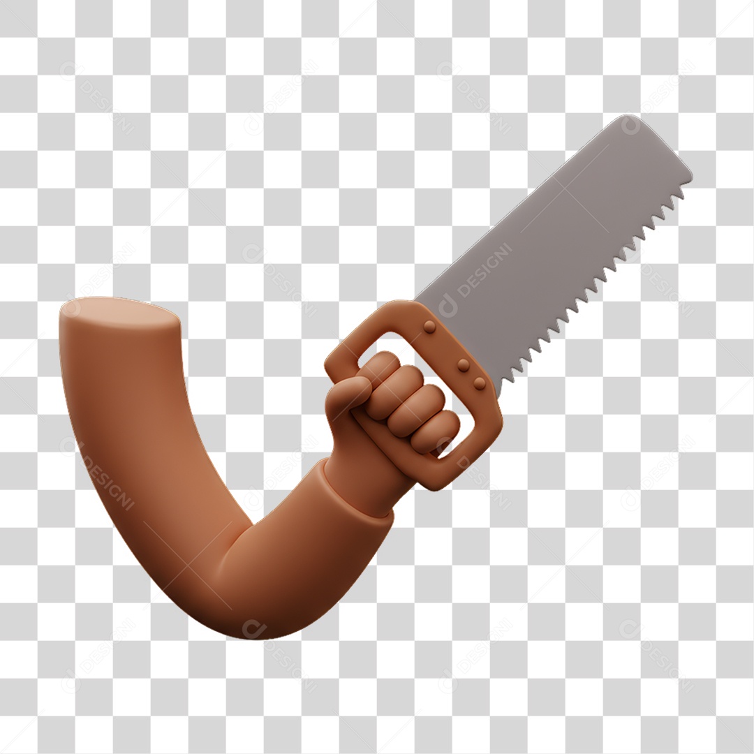 Elemento 3D Mão Segurando um Serrote PNG Transparente