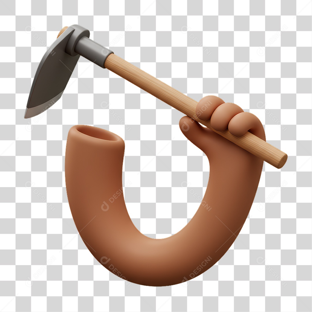 Elemento 3D Mão Segurando um Enxadão PNG Transparente