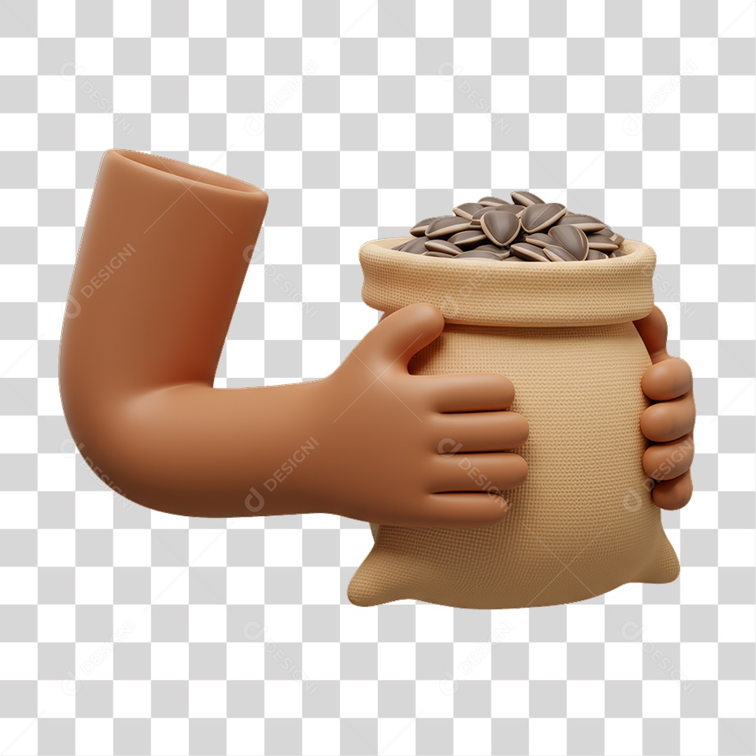 Elemento 3D Mão Segurando Saco de Sementes PNG Transparente