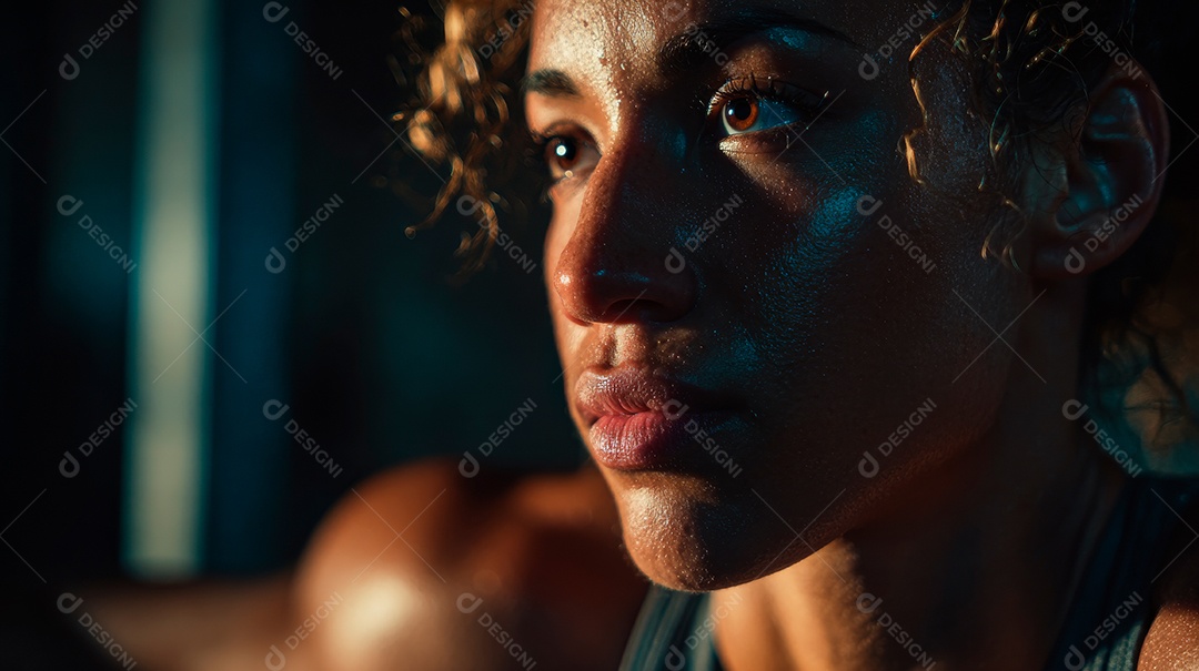 Retrato realista de mulher fazendo exercício físico em uma academia.