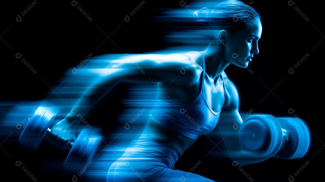 Retrato realista de mulher fazendo exercício físico em uma academia.