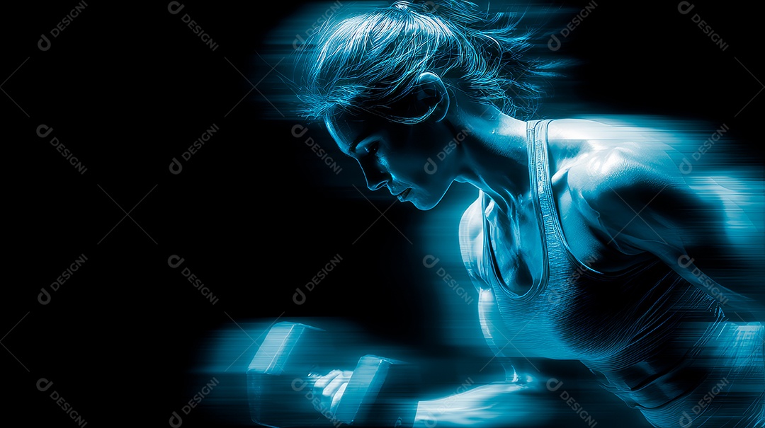 Retrato realista de mulher fazendo exercício físico em uma academia.