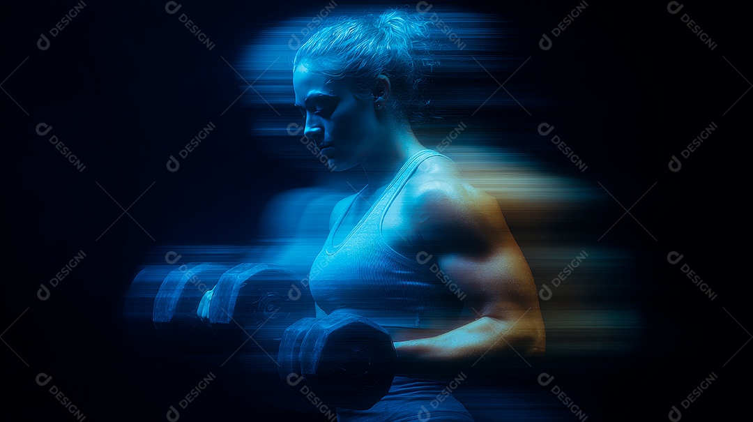 Retrato realista de mulher fazendo exercício físico em uma academia.